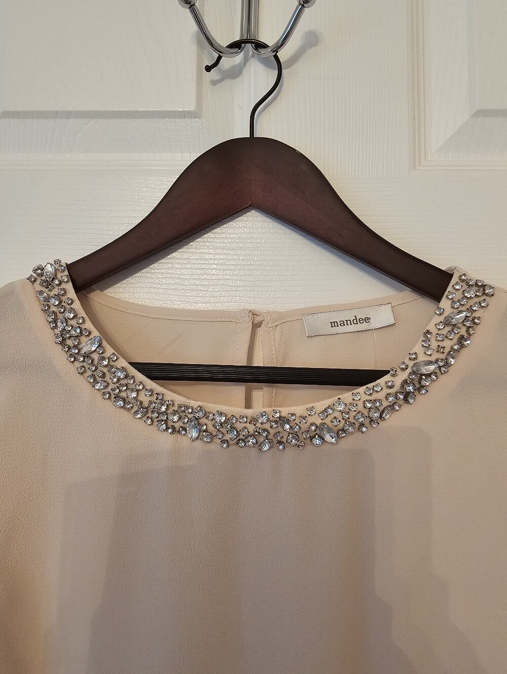 Mandee Embellished Neck Ruffled Sleeve Blouse - Blush. Small - Picture 4 of 6